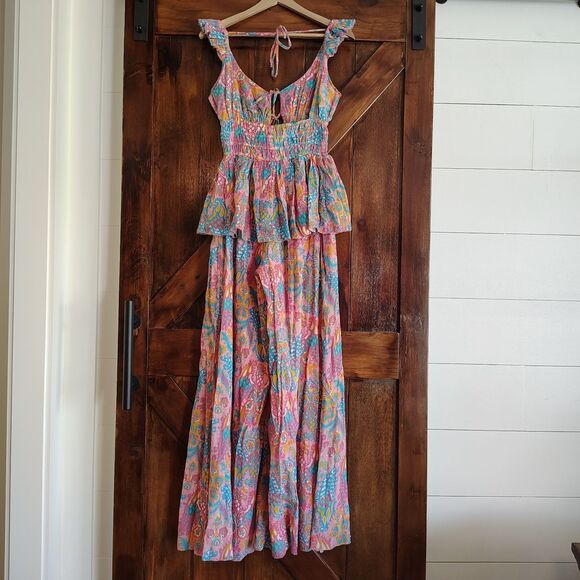 NWT Love The Label Eva Jumpsuit Small Boho Floral Festival Resort Wear Wide Leg - Picture 4 of 8